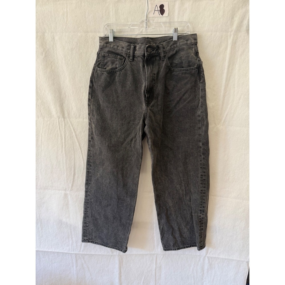 GU Baggy Jeans Mens 34 Washed Black Acid Wash Wide Leg Denim Pants